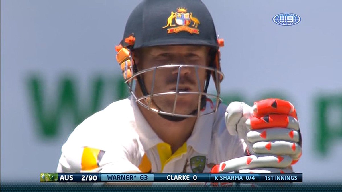 cricketcomau's tweet image. Moving moment as David Warner reached #63notout on the morning of day one: cricketa.us/1wtm09A #AUSvIND