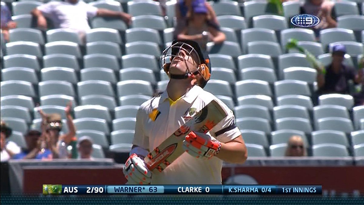 cricketcomau's tweet image. Moving moment as David Warner reached #63notout on the morning of day one: cricketa.us/1wtm09A #AUSvIND