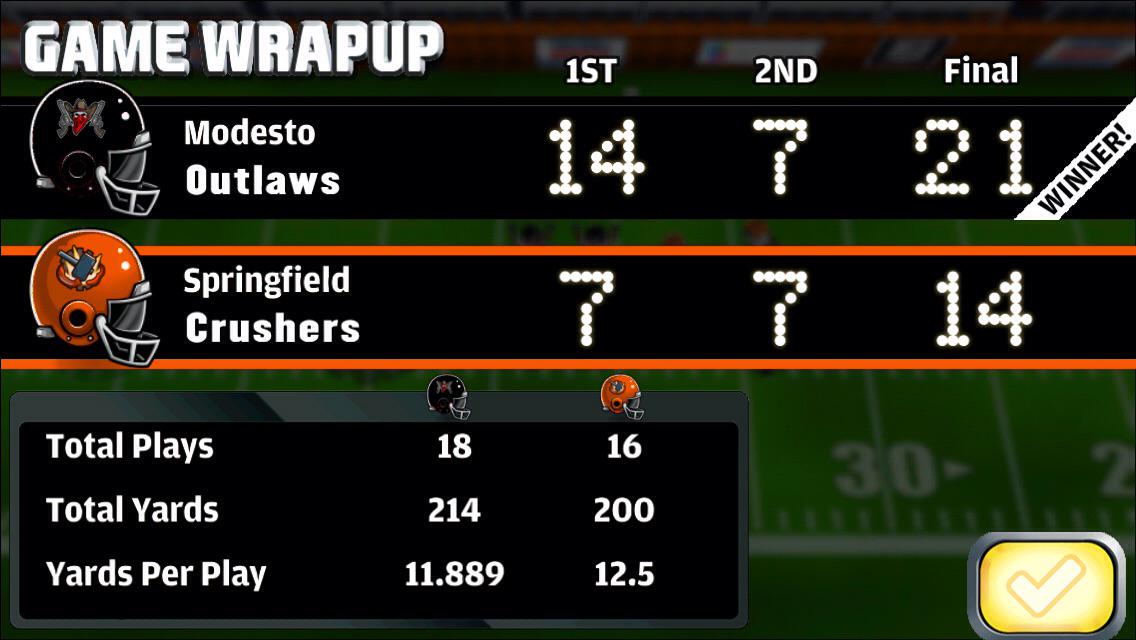 The Outlaws just beat the Crushers, 21 - 14. #football #fbheroes
appstore.com/footballheroes…