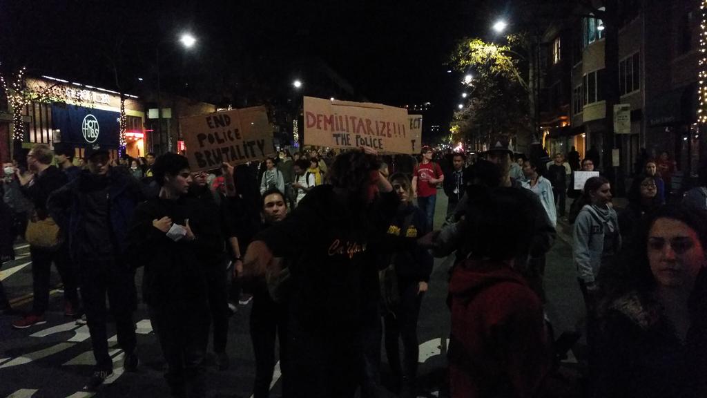 Berkeley, helicopters and chants. Demilitarize the police. Who are you protecting?