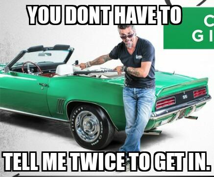 TwistedHookers's tweet photo. #Richardrawlings #GasMonkey jumps in car head first..then trust to look cool..#FastNLoaded #FastNLoud http://t.co/t6I5JaQv8v