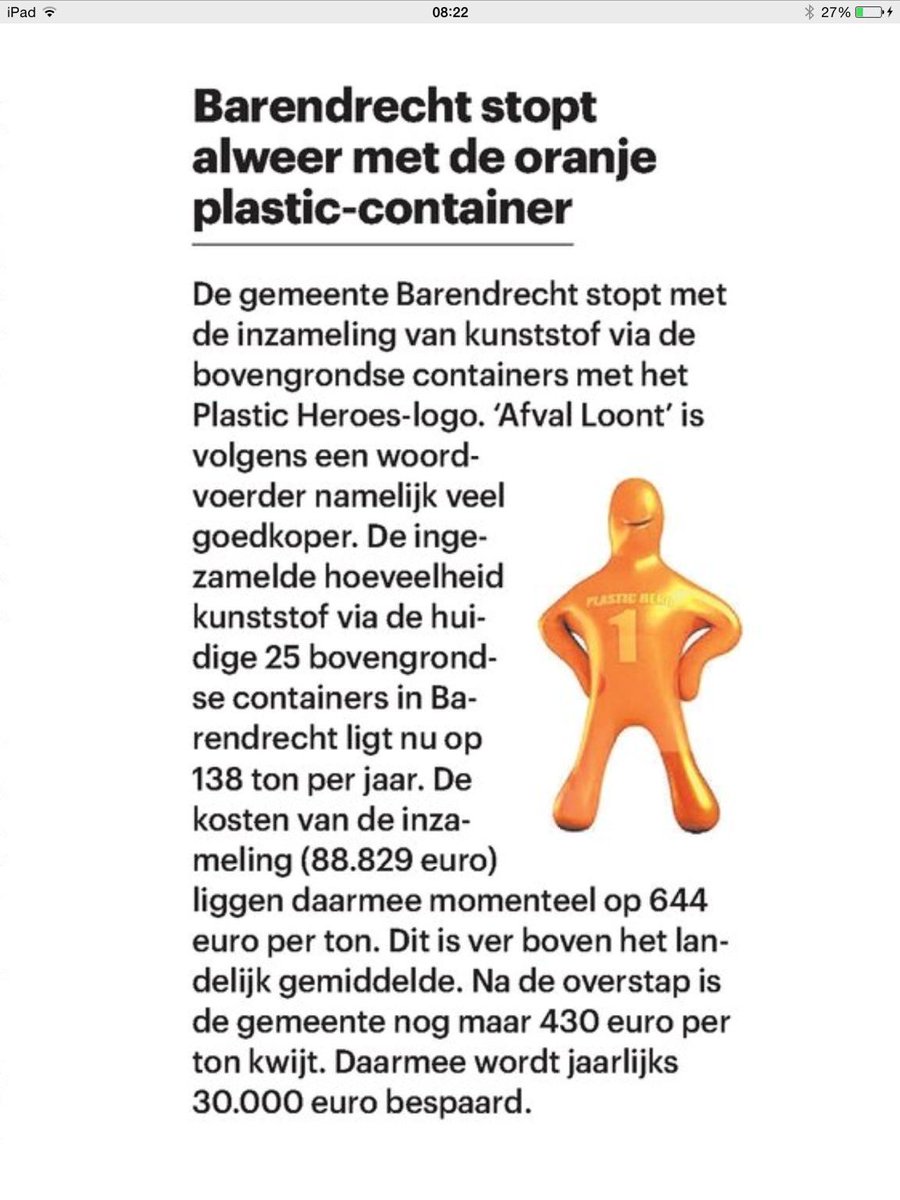 TrouwGroen's tweet photo. Barendrecht stopt met @plasticheroes. Scheelt 30.000 euro. Nu via @AfvalLoont. http://t.co/Bo2GLmdJbe