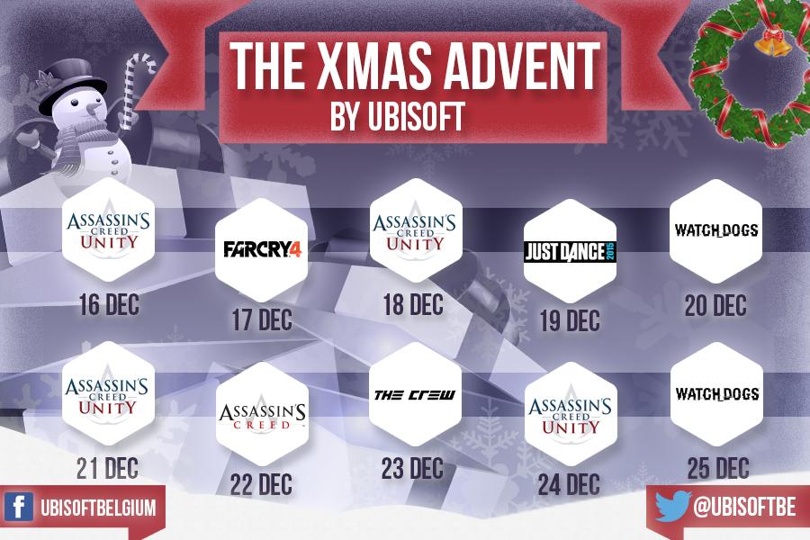 ubisoftbe's tweet photo. Don't miss the 1st #UbiAdvent today @ 6pm! New Ubiprize to win every day here @ 6pm until Xmas! (BENELUX ONLY) http://t.co/apOBStUc26