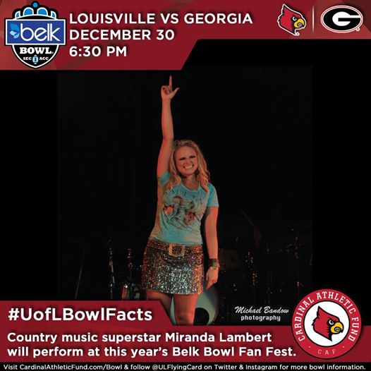 Another reason to visit the @BelkBowl: Miranda Lambert will play a free concert at Fan Fest.
#UofLBowlFacts #L1C4