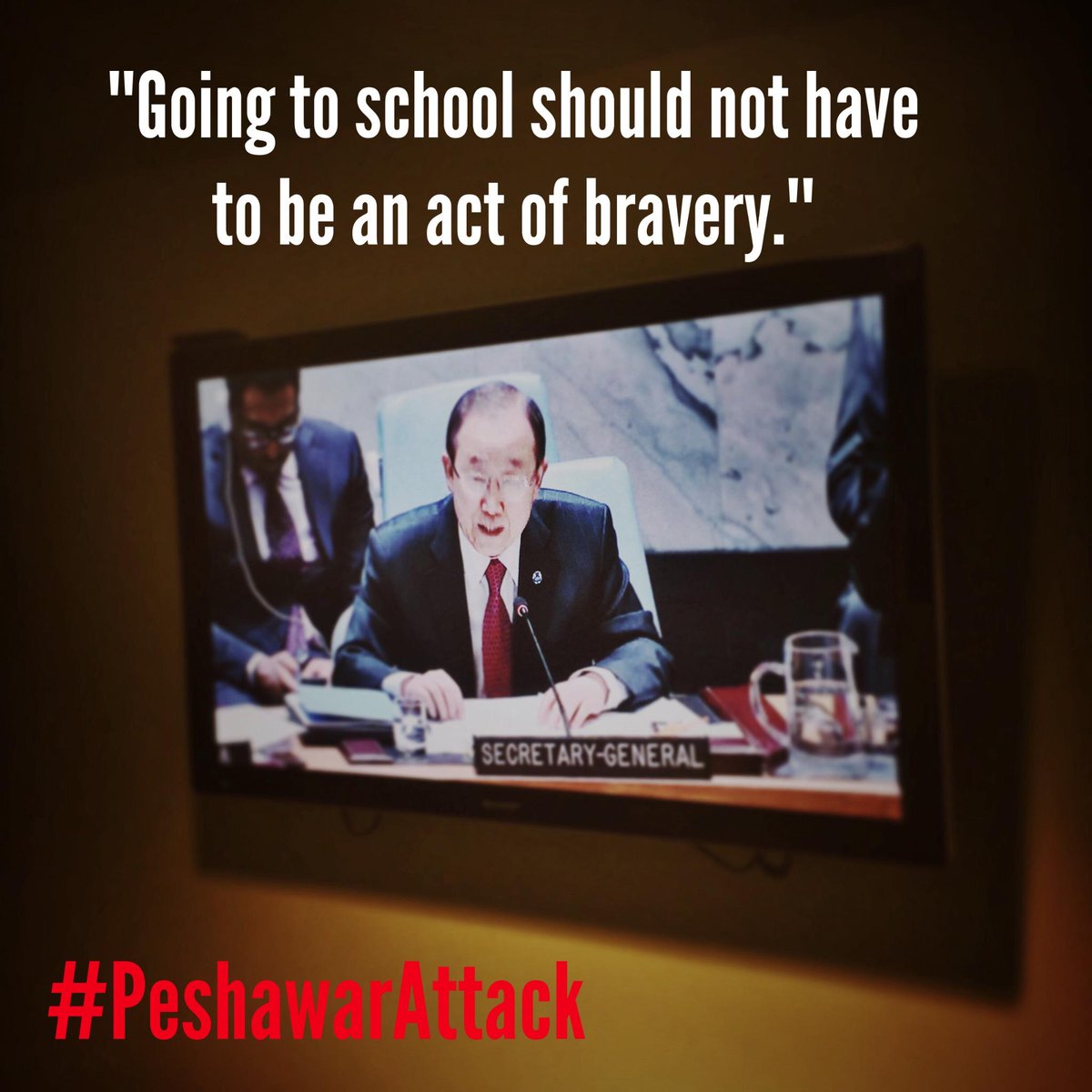 UN_Spokesperson's tweet photo. #UNSG: "It is an act of horror &amp; rank cowardice to attack defenseless children while they learn" #PeshawarAttack http://t.co/eLi565Bl1n