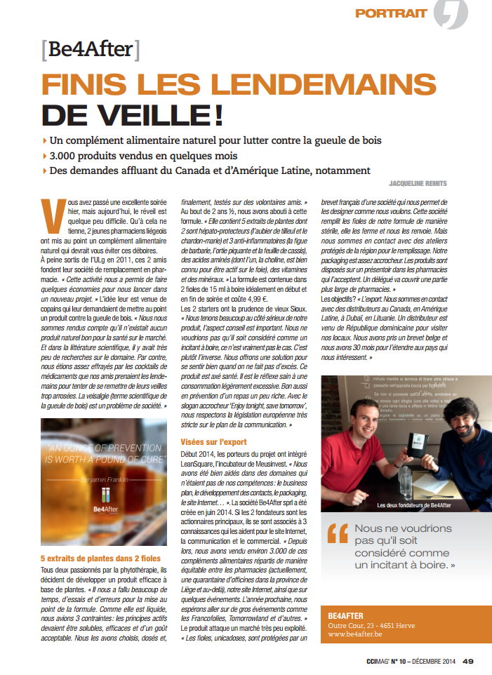 drinkbe4after's tweet photo. Merci au cci mag pour l'article "Finis les lendemains de veille" ! Lecture ici, en page 49 : http://t.co/S0rJ0LUFb4 http://t.co/HZIuRGzgis