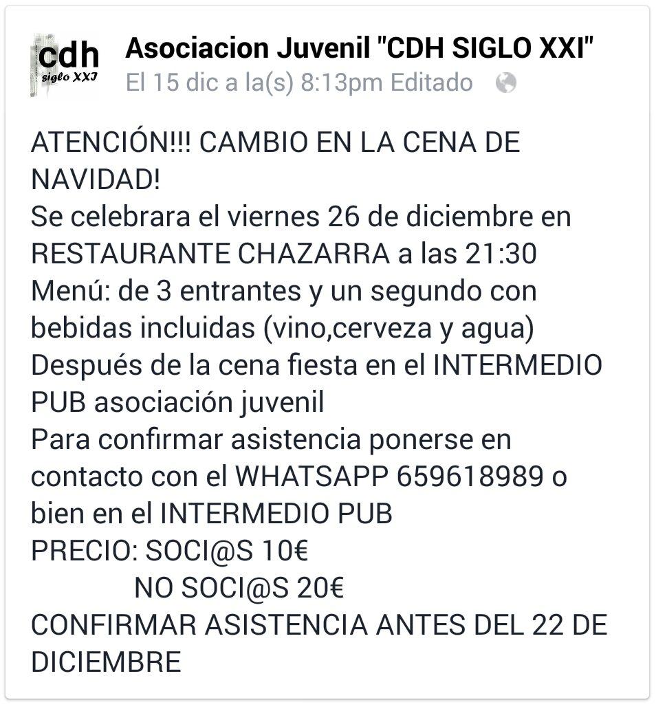 CDHSIGLOXXI's tweet photo. Os recordamos que el día 26 cenamos! Y después fiesta en @IntermedioPubCD, copas a 3'5 para los asistentes a la cena! http://t.co/o1EgTzG1E0