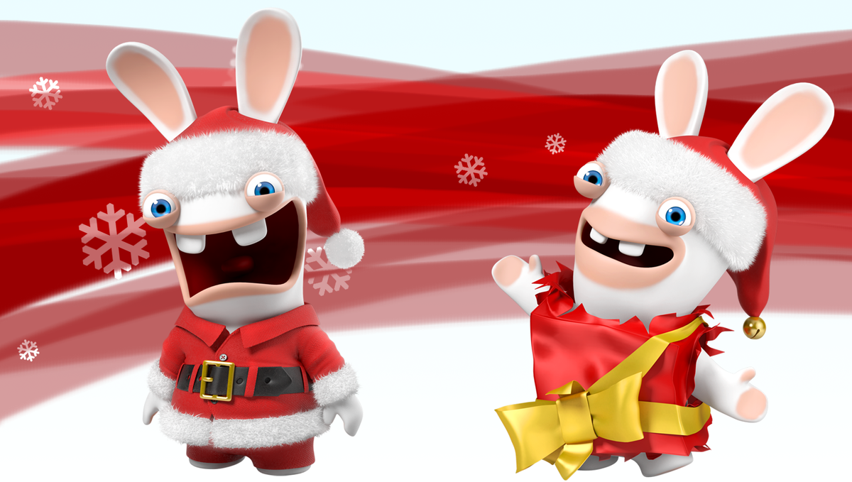 Кролик бобо паровозик. Rayman: бешеные кролики. Бешеные кролики новый год. Бешеный кролик дед Мороз. Raving Rabbids новый год.