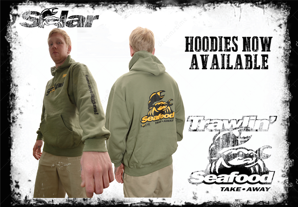 The ultra-popular Solar Seafood Take-Away hoodies are now available for you to order at solar24-7.co.uk/merchandise/ho… #solar