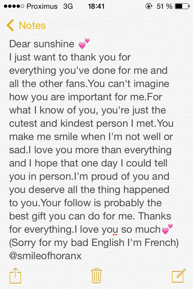 smileofhoranx's tweet photo. ✨Hi @NiallOfficial ✨
Can you read this please? I'm so proud of you ! I love you so much 💕 http://t.co/TVbWKQO7lY