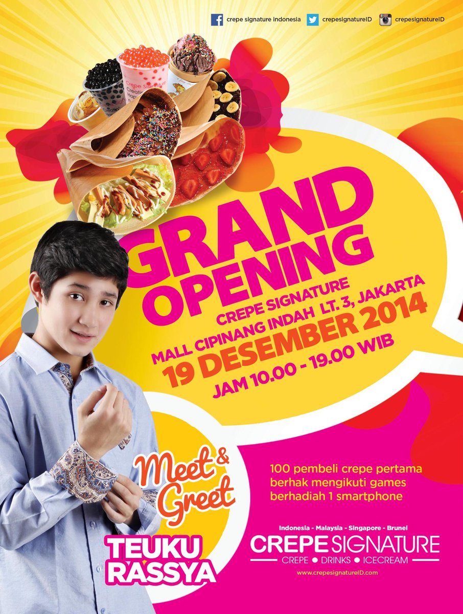 Grand opening Crepe Signature <a href="/MciMall/">Mall Cipinang Indah</a> lt.3 19 Dec 2014 with <a href="/TRP_Rassya/">Teuku Rassya</a> <a href="/Pozitif_Ent/">Pozitif Entertainmnt</a> , join us :)