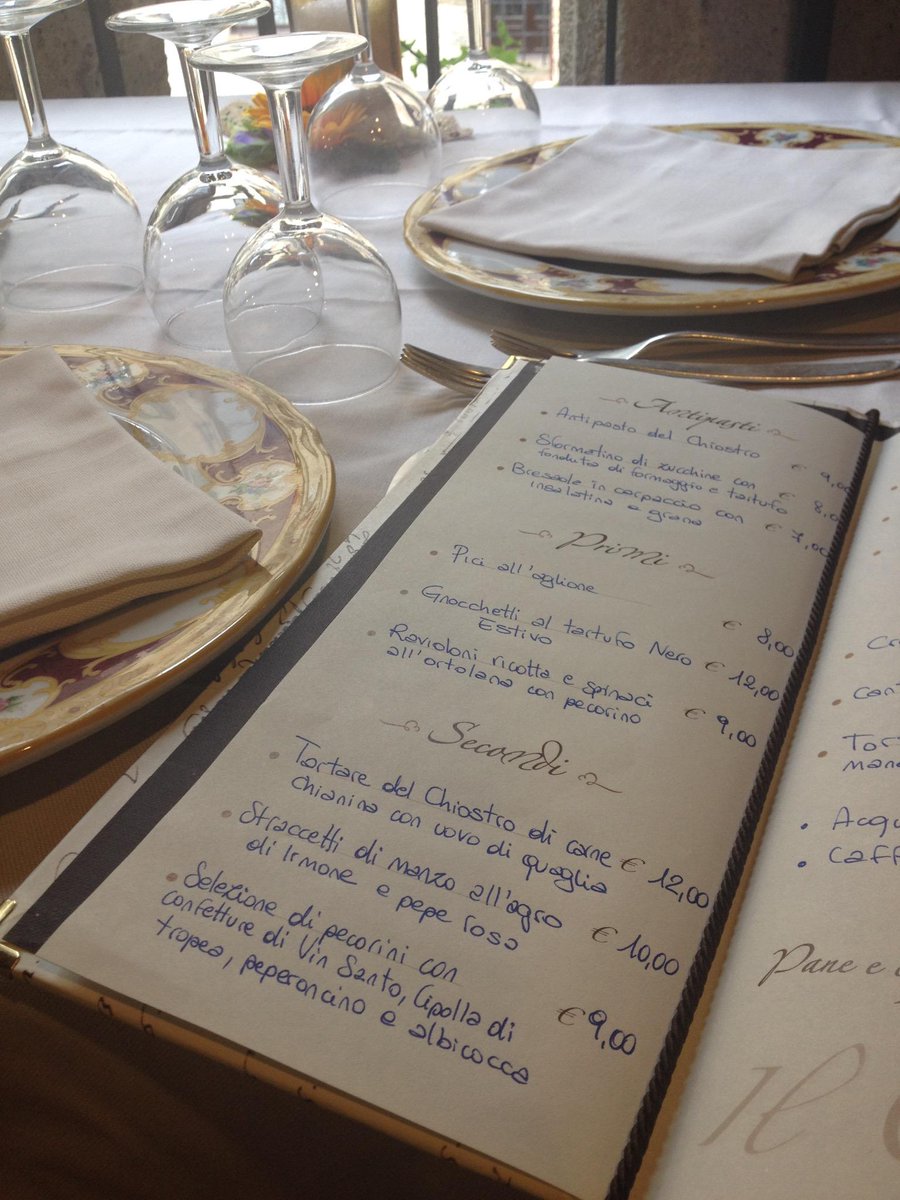 RestChiostro's tweet photo. L'Osteria che propene pochi piatti ma sempre freschi, ed il menu viene cambiato settimanalmente... #ristorante #wine http://t.co/aRbjmRUfTC
