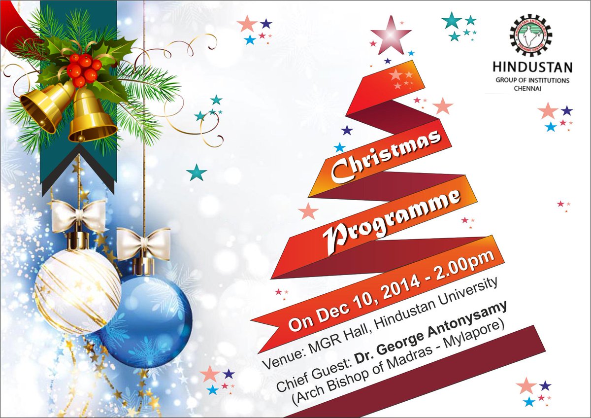 HCASChennai's tweet photo. Hindustan Group of Institutions is conducting Christmas Programme on Dec 10, 2014 - MGR Hall - 2:00PM http://t.co/mDJpfVXuCU
