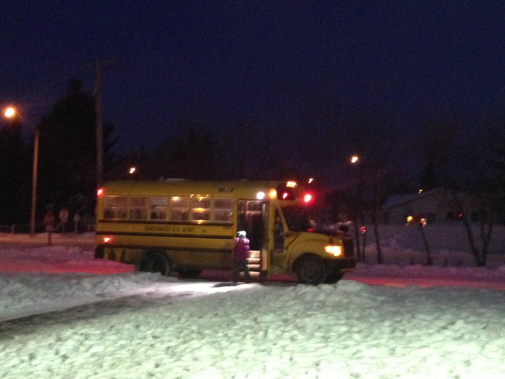 ErnieStuder's tweet photo. A dark morning as the yellow chariots arrive. http://t.co/iFIO7CxXap