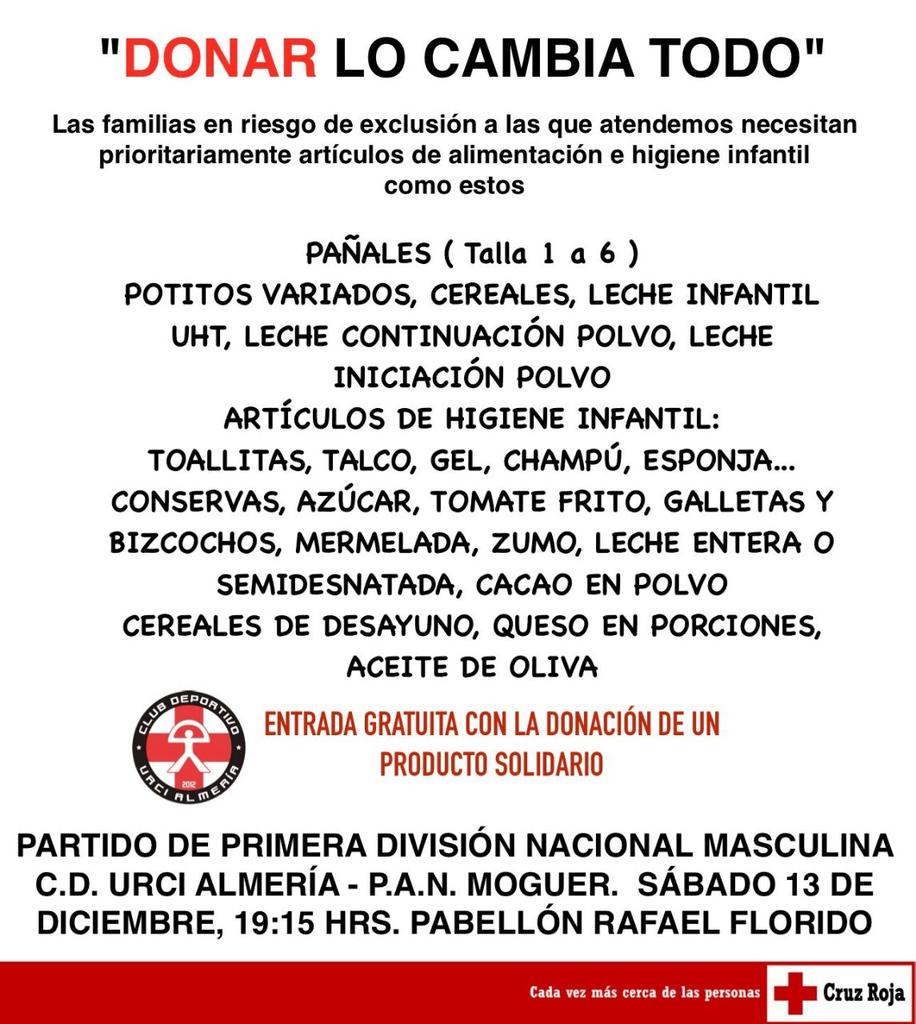 CDUrciAlmeria's tweet photo. Sáb 13dic @CDUrciAlmeria colabora @CruzRojaAlmeria: AYUDA!
vs @CBMPAN 19.15 Florido @dalmeriafabm @F_A_BM @PMDAlmeria http://t.co/ttzeeLz23l