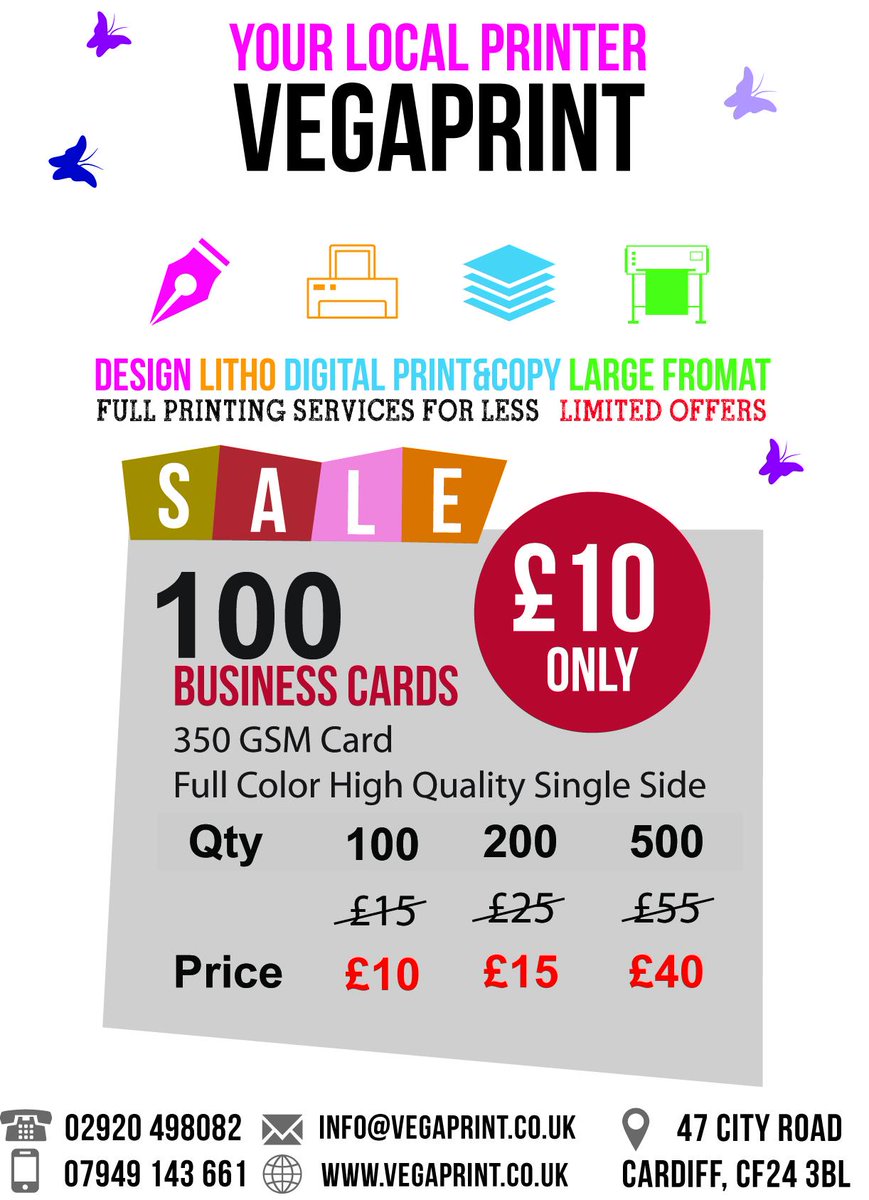 VegaprintLtd's tweet image. Own a business,promote it today! Get 100 business cards at unbelievable £10 @ #Vegaprint.Call us today at 02920498082