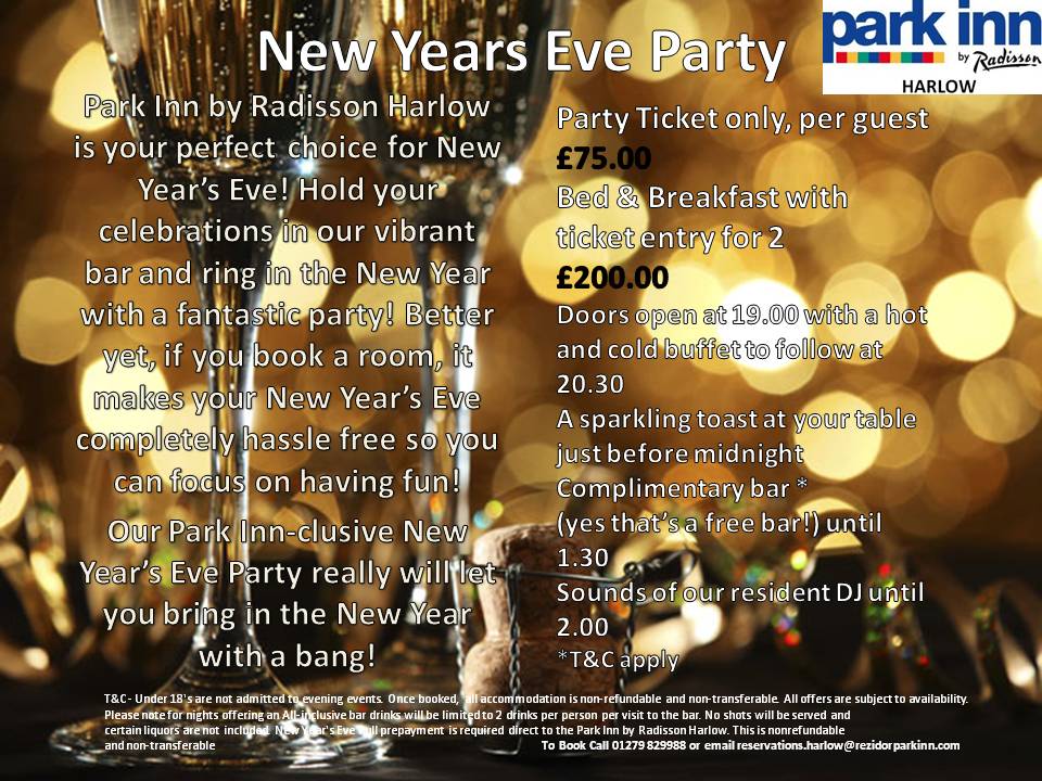 Our All Inclusive New Year's Eve Party is the perfect way to welcome the New Year! To book call 01279 829988