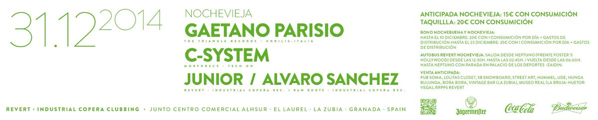 En nochevieja estaremos en Revert <a href="/InfoCopera/">Industrial Copera</a>, con #gaetanoparisio y <a href="/CsystemGRANADA/">C-system</a> #techno #classics #NYE2015
