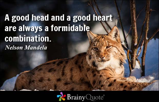 BrainyQuote's tweet photo. A good head and a good heart are always a formidable combination. - Nelson Mandela
http://t.co/937fFQj97b http://t.co/AWnIJTWWsW