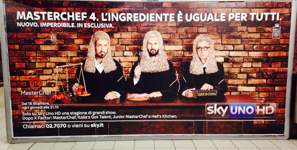 Davide_Oltolini's tweet photo. Pubblicità di @MasterChef_it 4 con @Jbastianich @craccocarlo e @barbierichef togati :) #MasterChefIt @rmc_official http://t.co/9CTQa3tjGM