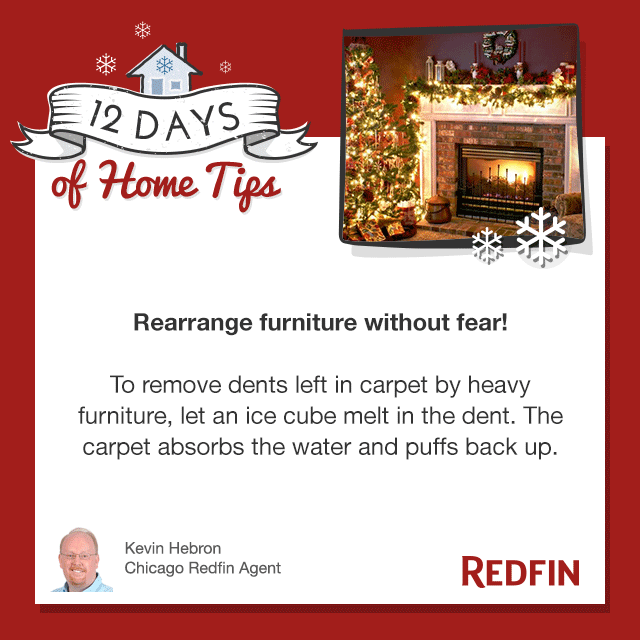 Redfin's tweet photo. Fix your feng shui before the holidays and rearrange furniture without leaving dents on the carpet! #12DaysofHomeTips http://t.co/VleVuwOpAe