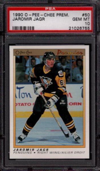 PSAcard's tweet photo. RT @maevro: 1990 #O-PEE-CHEE #Premiere #JaromirJagr #Rookie @PSACard GemMint #MaevroCollection #NHLCollect #OPC http://t.co/TcM8mRelUV
