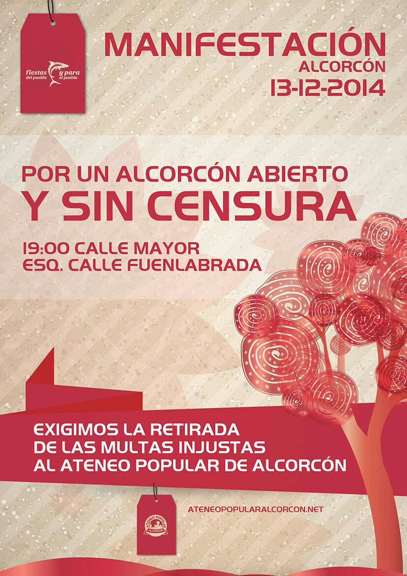 AlcorEss's tweet photo. Este sabado 13 19h C/ Mayor-C/Fuenlabrada 
Manifestación por un #Alcorcón abierto y sin censura con @AteneoAlkorcon http://t.co/6ST5oQOkk0