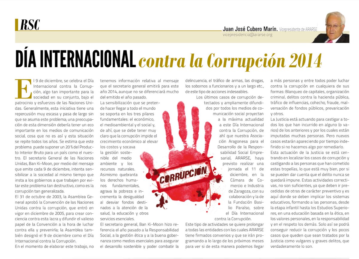 Revista_Aragon's tweet photo. Hoy #DiaInternacionalContraLaCorrupcion Juan José Cubero, Vcpte @rse_ararse en @Revista_Aragon http://t.co/Rt5tDd1AoX http://t.co/0xchx26AXv