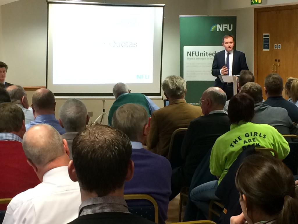 IanWhiteNews's tweet photo. On @BBCLookNorth 6.30 Yorkshire dairy farmers meet in #Skipton to grill farming minister George Eustice @NFUtweets http://t.co/IFJ4Z7bWIG