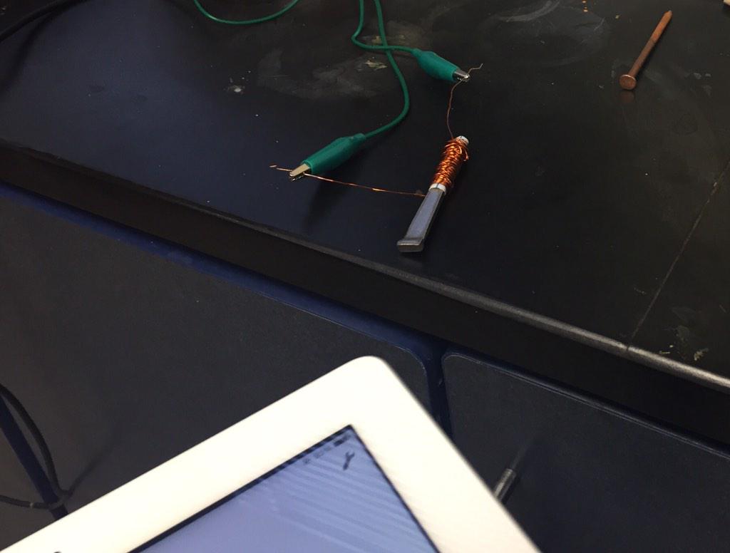 Students write code to hijack magnetometer of iPad to measure solenoid magnetic field vs current. CX analyzes data.