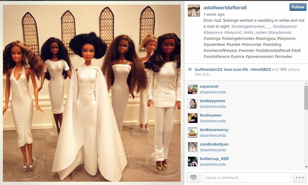 wedloop_'s tweet image. Have you seen the barbie photo recreation of Solange's wedding? So cute...made us smile : )  wedloop.tumblr.com/post/104776981…