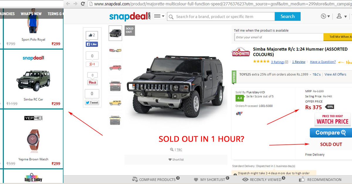 tushonline's tweet image. SNAPDEAL-1:24 Hummer.Price diff &amp;amp; SOLD OUT as soon as d sale started, as if ppl were only waiting for this #GOSF2014