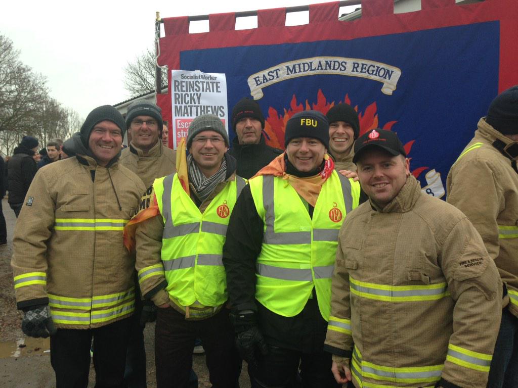 LeicsFBU's tweet photo. @MattWrack @fbunational PROUD & STRONG DAY4LEICS FBU FIGHTING ON 3 FRONTS: #NoToPensionTheft #ReinstateRicky #No2Cuts http://t.co/2QSkY2AjwN