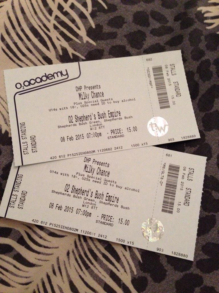 solari89's tweet photo. Tickets received!! Can't wait to see @MilkyChance in London in less than two months! ☺️ http://t.co/qUJnUXBz0O