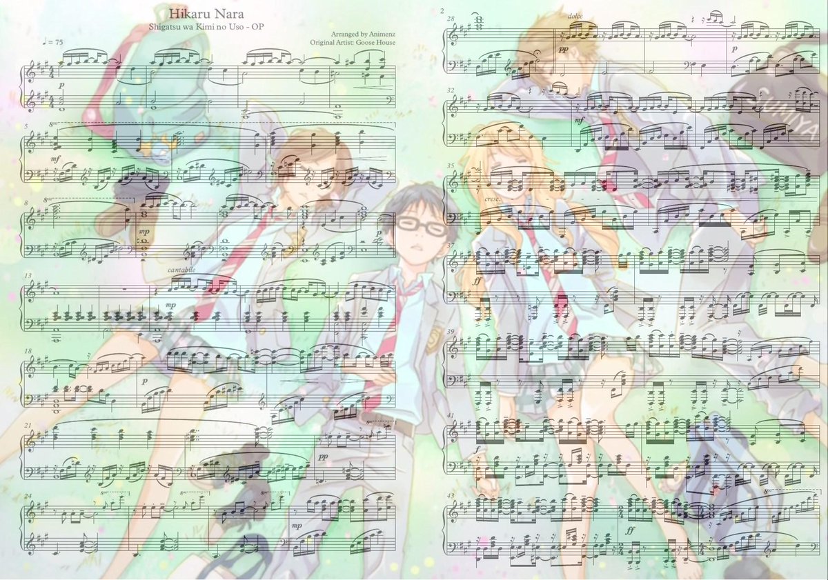 ☆ anime-Shigatsu Wa Kimi No Uso - Hikaru Nara Sheet Music pdf