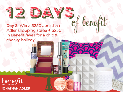 BenefitBeauty's tweet photo. RT &amp; follow @BenefitBeauty &amp; @jonathanadler to WIN $500 in chic goodies! #12daysofbenefit http://t.co/52UOZscxG6 http://t.co/xr4QhiEdan