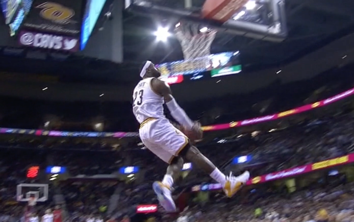 VIDEO: LeBron gets the steal and finishes with a nasty reverse dunk vs. the...
