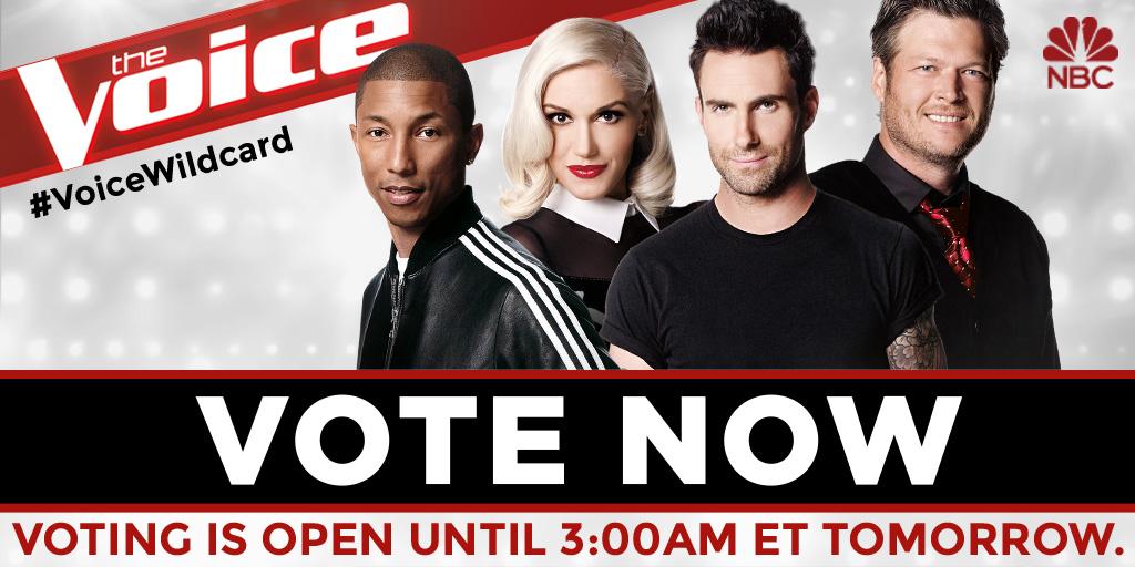 NBCTheVoice's tweet photo. Voting for the #VoiceWildcard is officially OPEN! http://t.co/TvXEeD6yRw