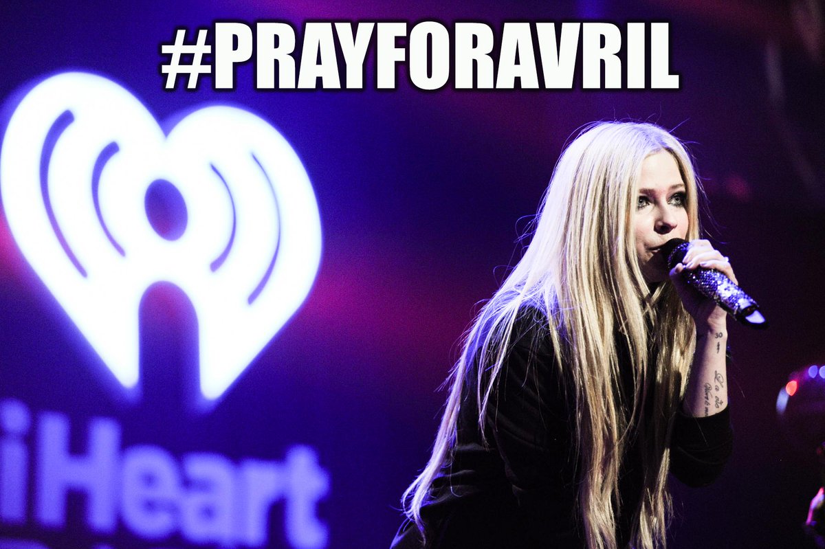 iHeartRadio's tweet photo. We've heard @AvrilLavigne is suffering from a health issue &amp; asked fans "keep me in your prayers" RT #prayforAvril http://t.co/vdpCyOalqK
