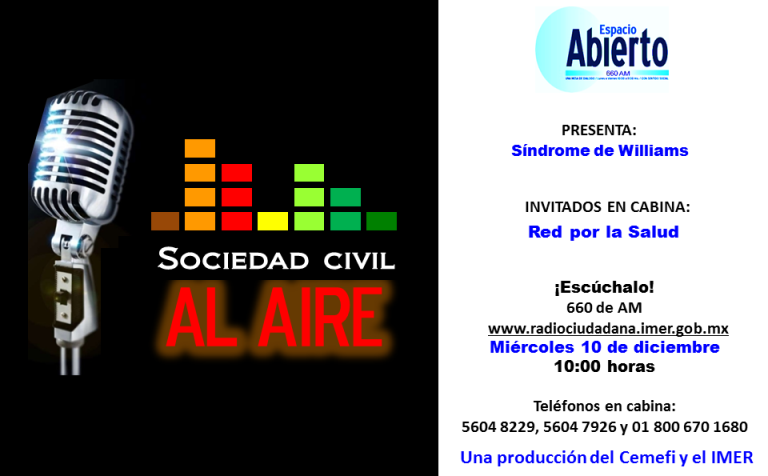 AccionarseAC's tweet photo. Espacio Abierto presenta Síndrome de Williams
Escúchalo este 10 de diciembre..!!
#SinaloaPositivo #SinaloaESR http://t.co/8UwaAQxj7s