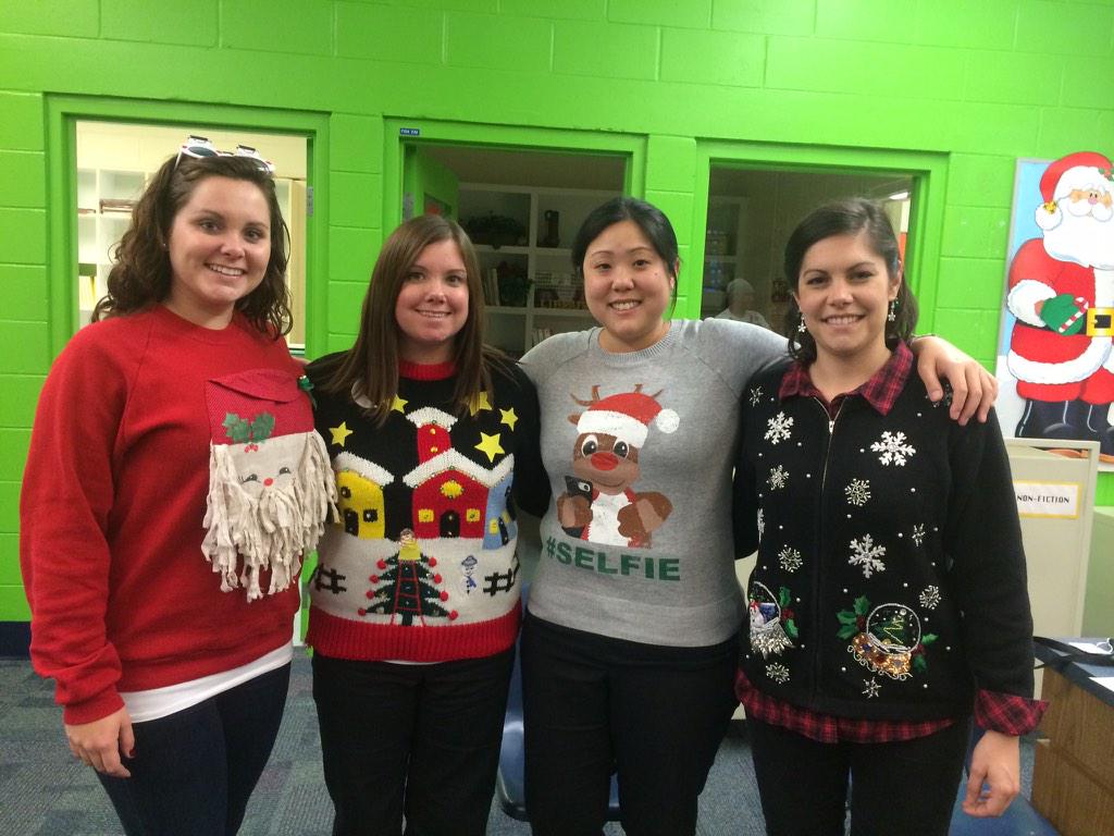 HCPSMcDonald's tweet photo. Teachers just want to have fun...Ugly Sweater Day with our faculty and staff! http://t.co/qSraCCdFv8