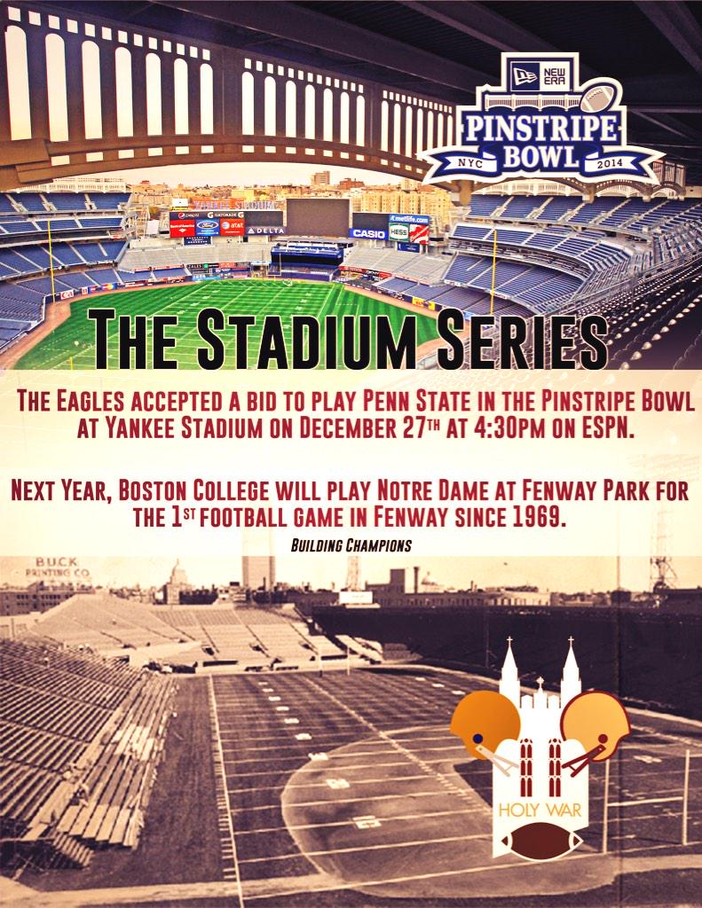 CoachWash56's tweet photo. BC Eagles Set To Play In @Yankees Stadium &amp; @RedSox Fenway Park #WeAreBC 🙌 http://t.co/ckCIhfYebo
