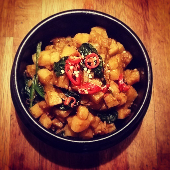 BusanBBQ's tweet photo. A Korean twist on an Indian classic - Doenjang Sag Aloo. Part of the #collaborasian menu http://t.co/ywWC7iFJxT http://t.co/q44HyHtB9N