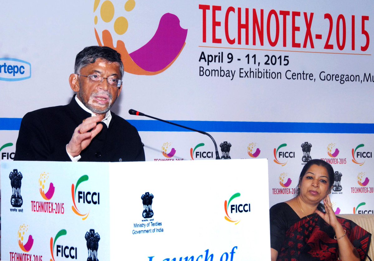 TexMinIndia's tweet photo. Textiles Minister Shri @santoshgangwar addressing at launch of the “TECHNOTEX – 2015” in Mumbai. http://t.co/b7LURbwZ8X