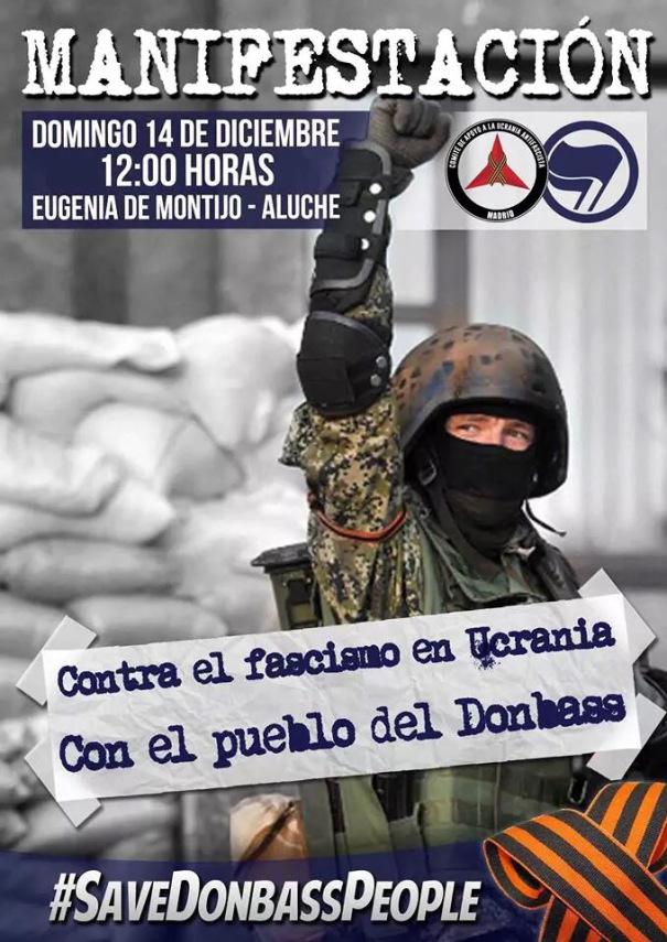 AntifaCiempo's tweet photo. Manifestación en apoyo al pueblo de Donbass el 14 de diciembre a las 12h en #Madrid.

#SaveDonbassPeople

#NazisNO http://t.co/BKAGVEA9hg