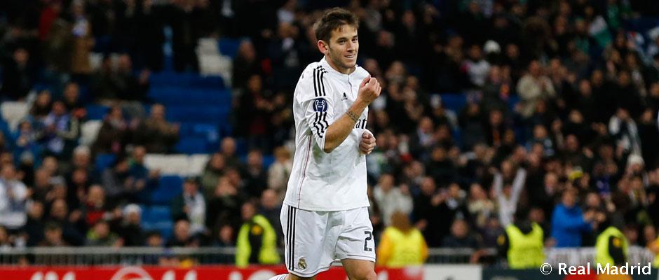 realmadrid's tweet photo. ¡Medrán debutó en la Champions con gol (marcó el cuarto tanto frente al Ludogorets)! ¡Enhorabuena! #HalaMadrid http://t.co/nYvKLTRjuG