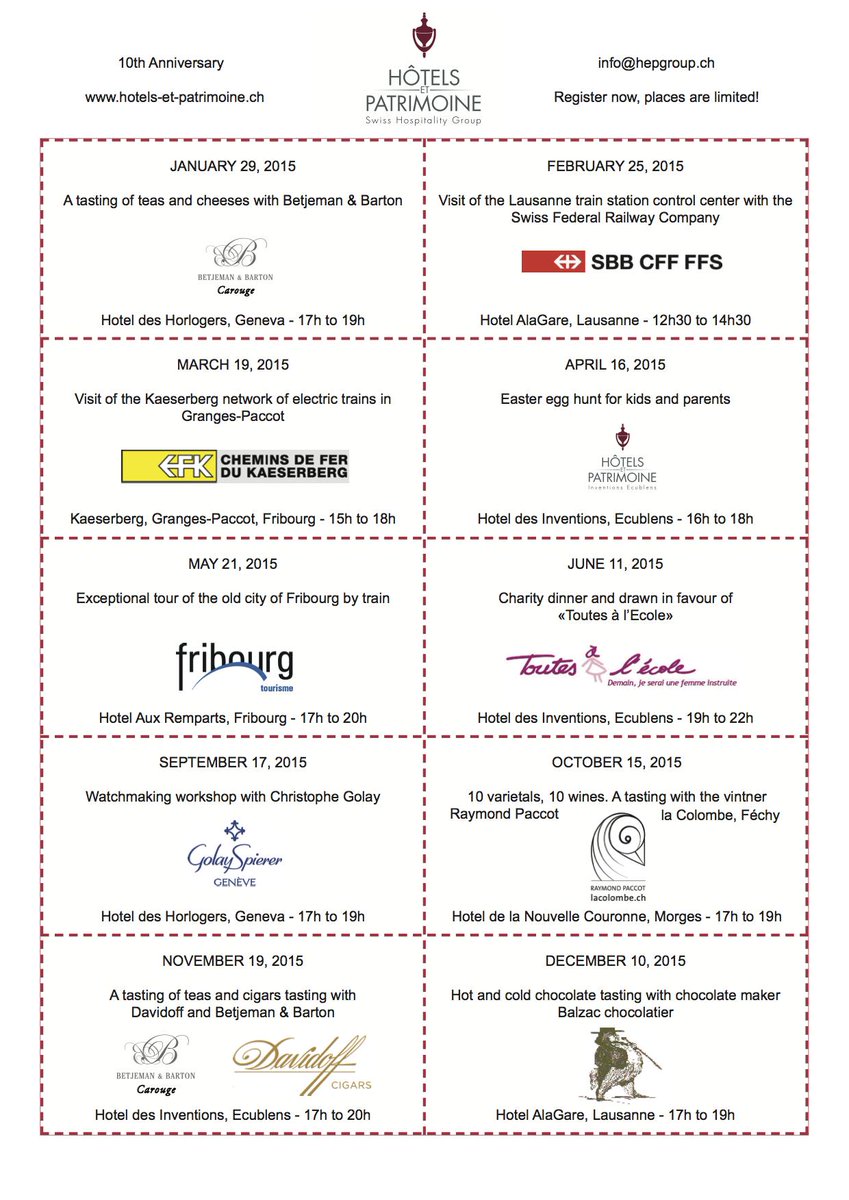 hepgroup's tweet photo. Hôtels et Patrimoine will celebrate its 10th Anniversary in 2015! 10 events will happen throughout the year. http://t.co/Bl6o8HiNu0