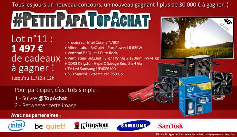 TopAchat's tweet photo. Concours #PetitPapaTopAchat 

On continue avec le #lot11 à 1497 € !

Pour participer, RT + Follow @TopAchat :-) http://t.co/YTbzEml0YF