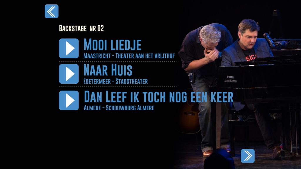 Er zijn nieuwe backstage filmpjes te zien op de app! Opnames uit <a href="/TheaterVrijthof/">Theater a/h Vrijthof</a> , <a href="/Stadstheater/">Stadstheater</a> en <a href="/SchburgAlmere/">Schouwburg Almere</a> !