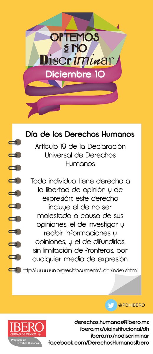 PDHIBERO's tweet photo. 10 de diciembre - Día de los Derechos Humanos/ Libres e iguales en dignidad y derechos http://t.co/yiDoQEYCPk